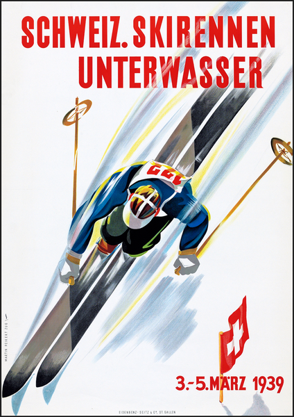 Schweiz Skirennen Unterwasser Vintage Travel Poster
