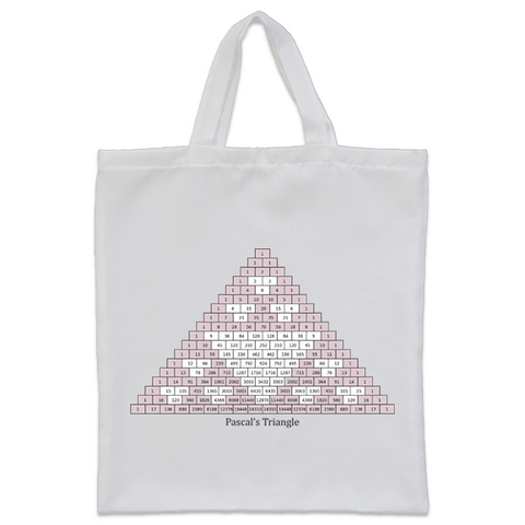 Pascal's Triangle Tote Bag - A tote perfect to carry teaching supplies from classroom to classroom, Pascal’s Triangle is a number pattern, named after the French mathematician Blaise Pascal. Pascal’s Triangle has many applications in mathematics and statistics, including the calculation of combinations. Pascal’s Triangle can also be used to find calulate probability, in algebra and finding triangular numbers.