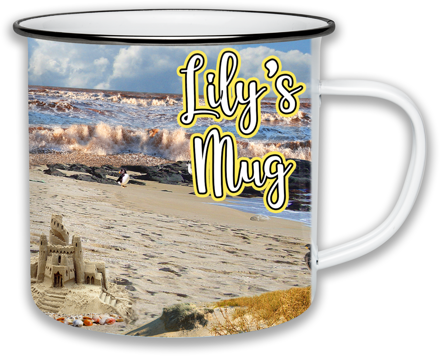 Beach Scene Personalised Enamel Mug