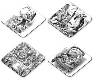 Alice in WonderlandSet of 4 Coasters - Flamingo, Griffin, King & Queen, Kitten