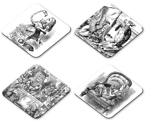 Alice in WonderlandSet of 4 Coasters - Flamingo, Griffin, King & Queen, Kitten