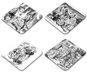Alice in Wonderland Set of 4 Coasters - Letter, Mother & Baby, Flamingo, Queen