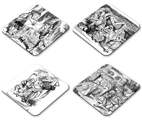 Alice in Wonderland Set of 4 Coasters - Letter, Mother & Baby, Flamingo, Queen