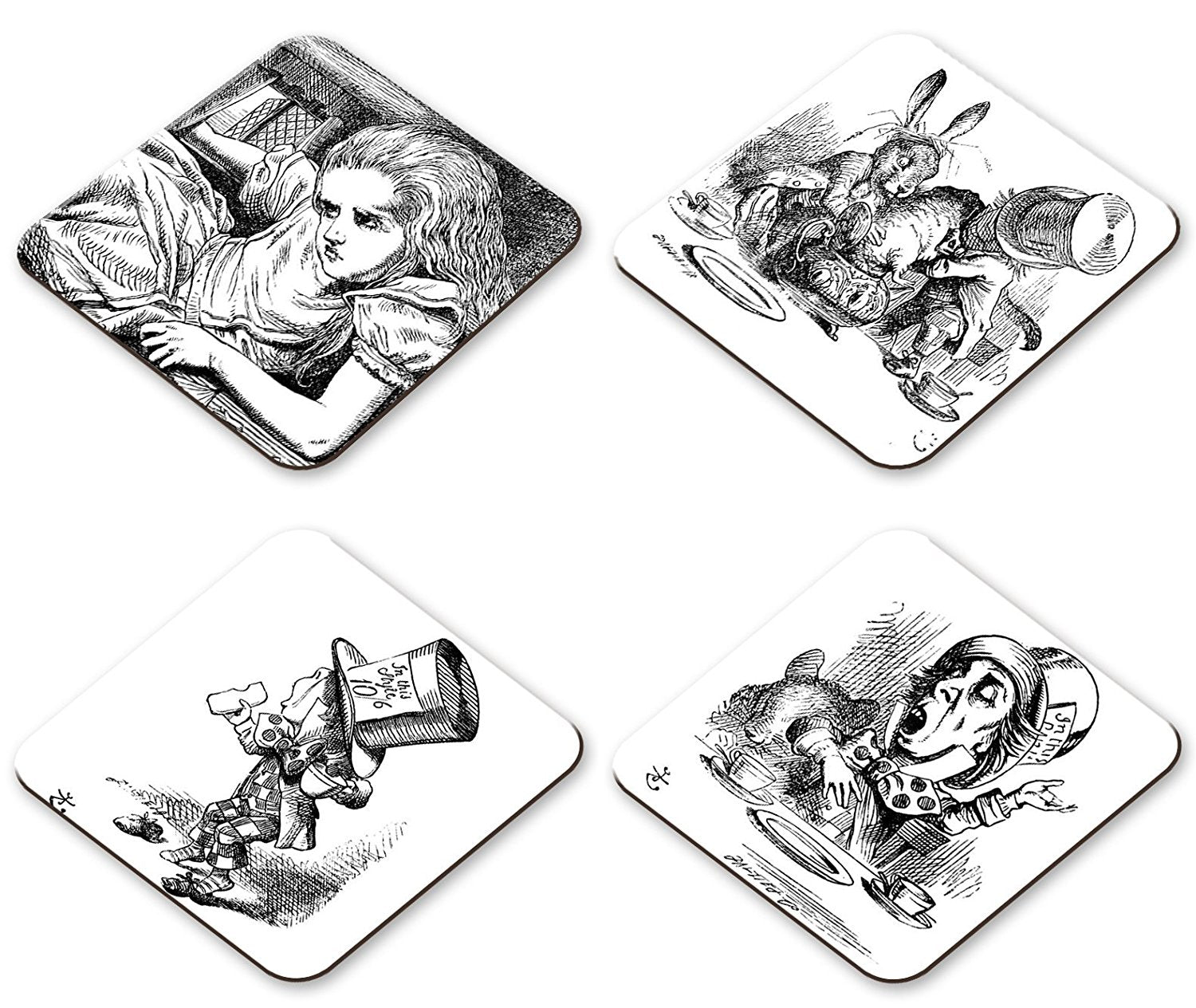 Alice in Wonderland Set of 4 Coasters - Shrunk, Tea Pot, The Mad Hatter, The Mad Hatter's Table