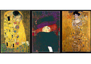 Gustav Klimt: The Kiss', 'Lady with Hat & Feather' and 'Adele Bloch-Bauer' A3 Posters