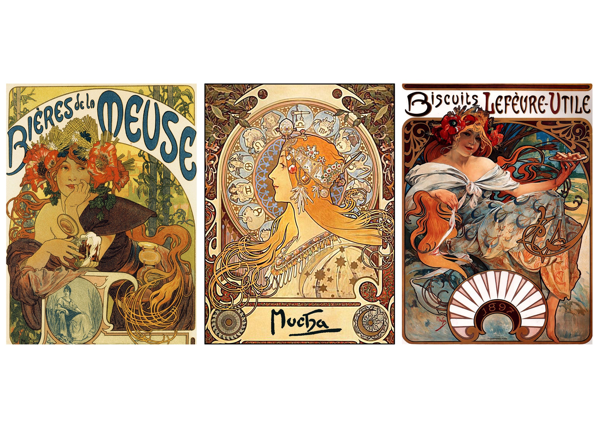 Alphonse Mucha - Set of three A3 Posters