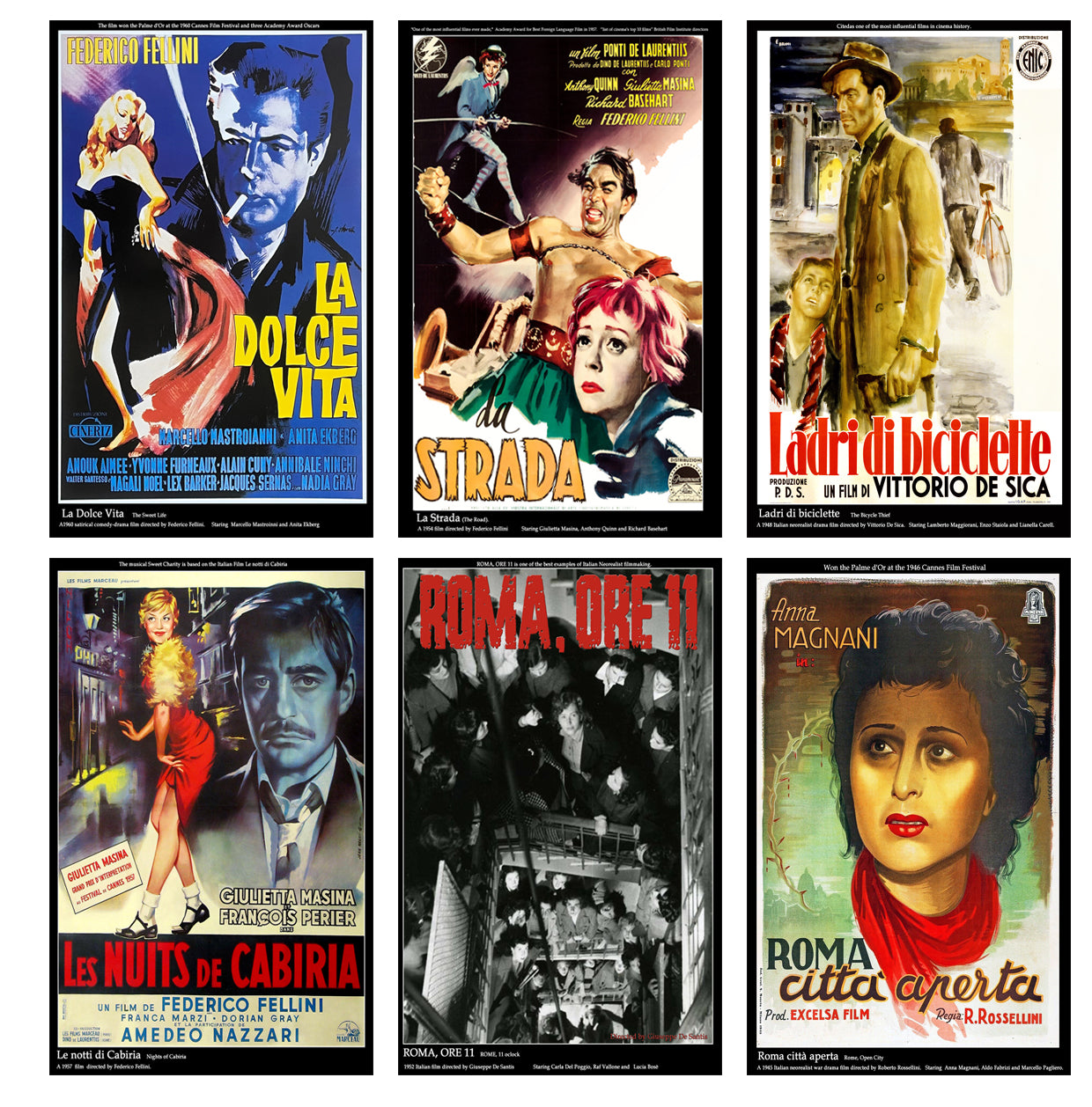 Classic Italian film posters - set of 6 - A3