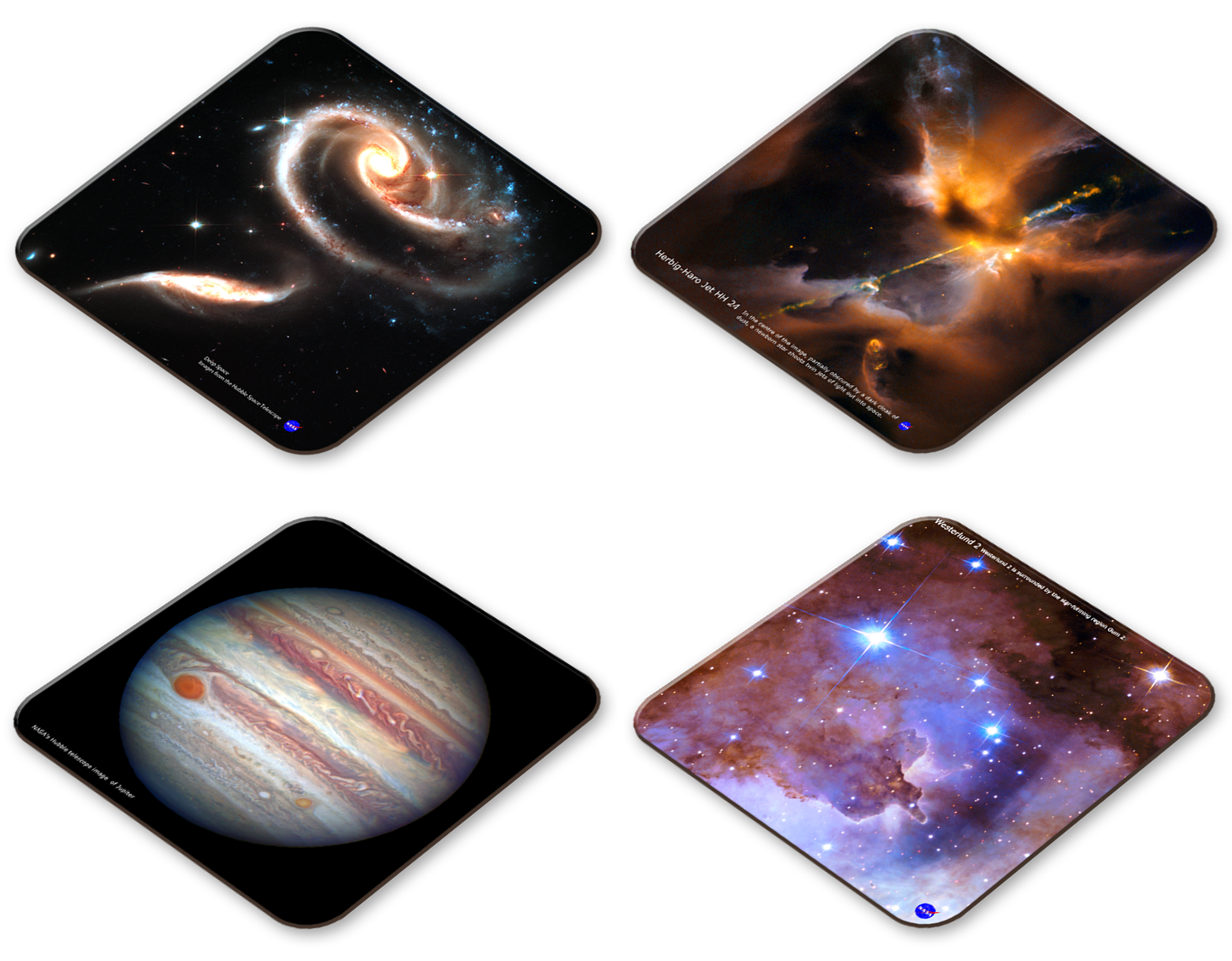 Hubble Space Telescope Table Place Mat Set - Deep Space 4, Herbig-Haro, Jupiter, Westerlund 2