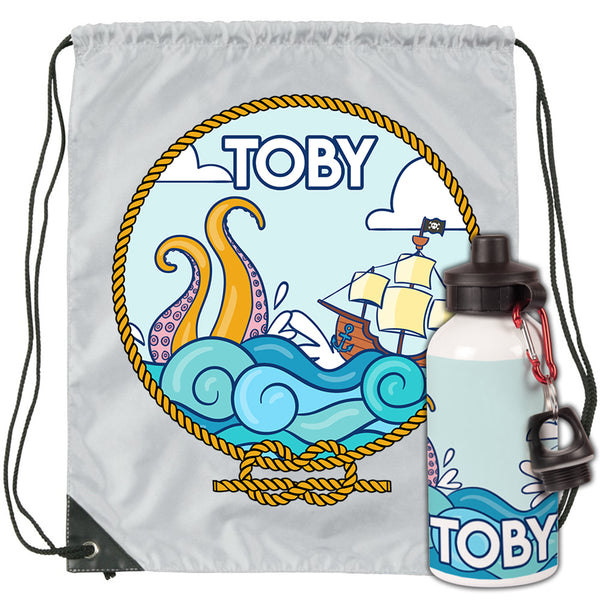 Pirate Personalised Bag & Bottle Set